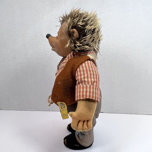 VTG Mecki Steiff Hedgehog Doll Large 10 Inch Germany 1950's Plush Stuffed RARE - Picture 2 of 12
